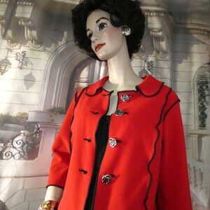 Trimdin Sz 6 8 Blazer Jacket Red wBlack Piping Silver Rose Buttons Reversible